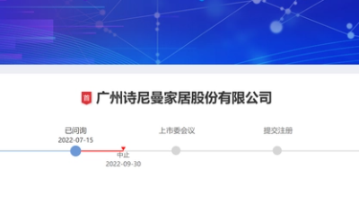 广州诗尼曼家居IPO审核状态变更为中止